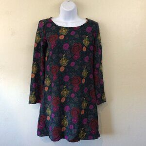 American Apparel Hunter Green Floral Print Long Sleeve Baby Doll Dress